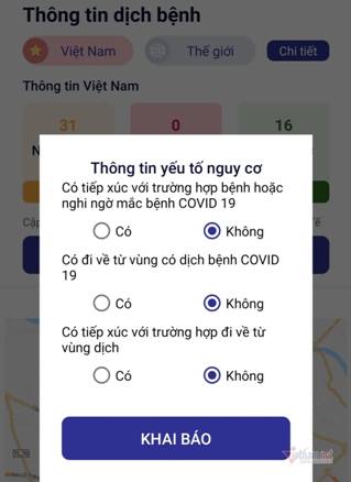 Hướng dẫn khai báo y tế tự nguyện trên điện thoại