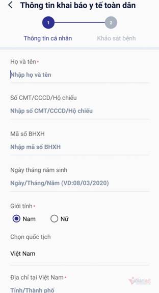 Hướng dẫn khai báo y tế tự nguyện trên điện thoại